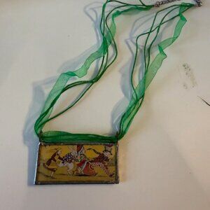 Alice in Wonderland Glass Tile with Green Lace